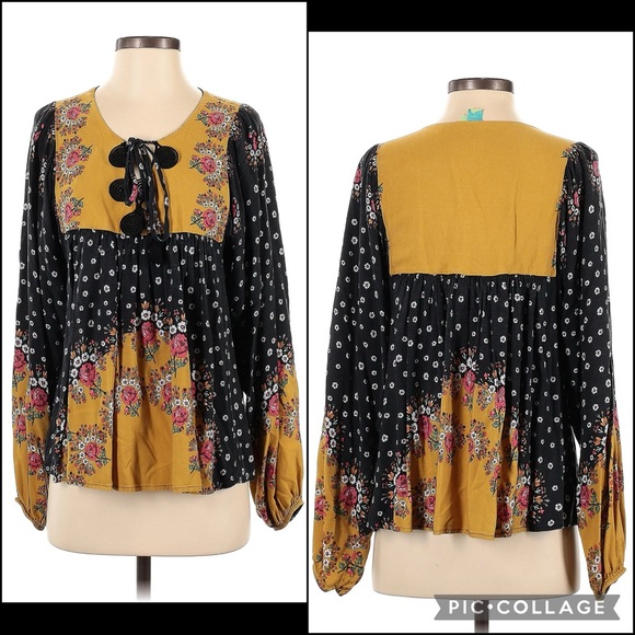 Anthro Farm Rio Floral Polka Dot Tassel Tie Blouse Top - Picture 2 of 16